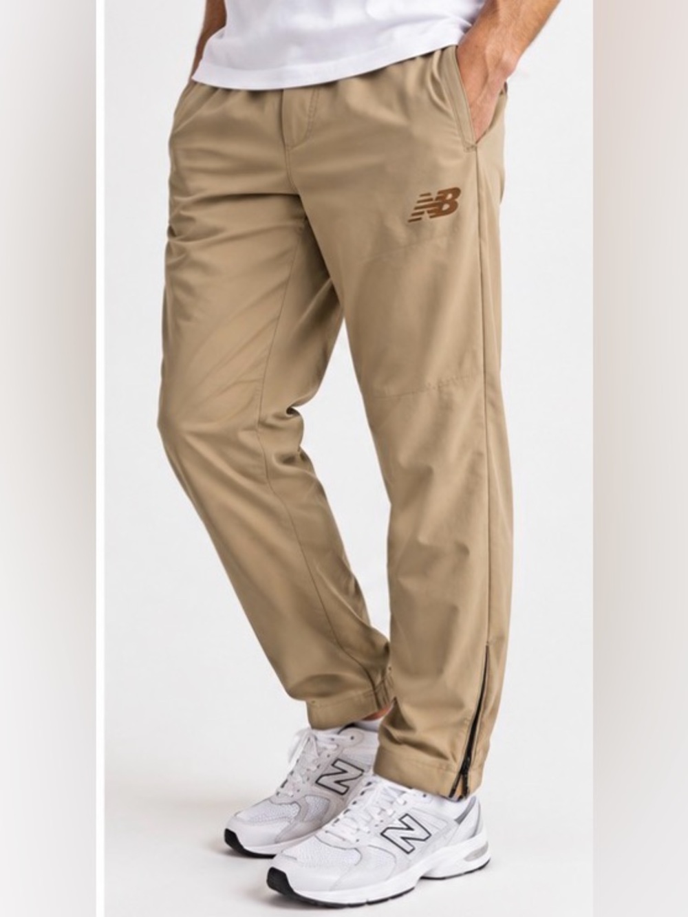 New Balance Men’s Beige Track Pants S Lightweight Athletic Ankle Zip